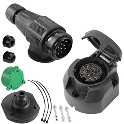 Abbildung von SPARKMOTO Anhänger Stecker 13 Polig und Steckdose Polig,mit Montagezubehör,inkl. Grün Parking Cover,12V Wasserdicht Polige AHK Adapter Stecker(lang)