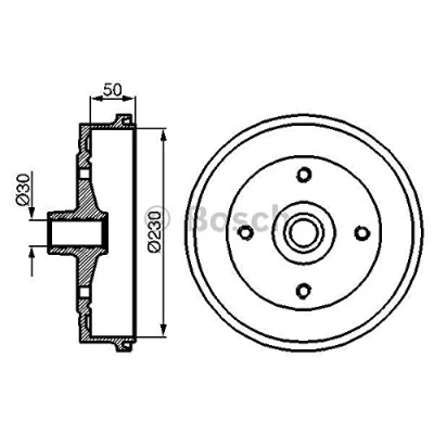 Abbildung von BOSCH 0 986 477 030 Bremstrommel 262 Hinterachse VOLKSWAGEN: Kaefer Cabrio,