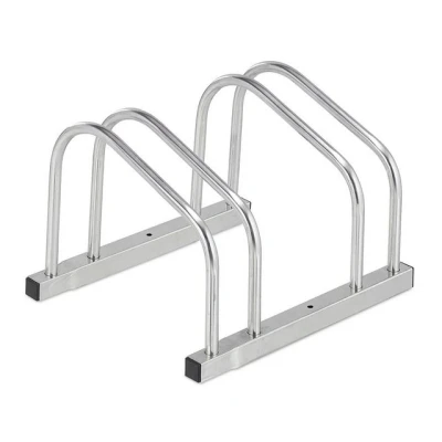 Abbildung von Relaxdays Fahrradständer Boden, für 2 Fahrräder, bis 50 mm Reifenbreite, Metall, Garage, Fahrrad Aufstellständer, silber
