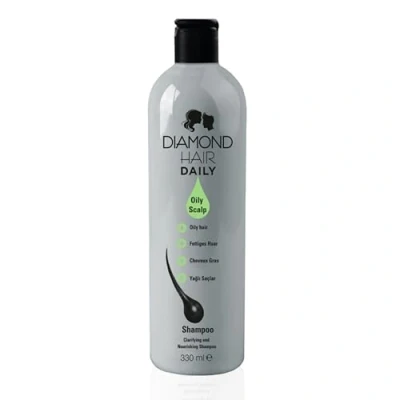 Abbildung von Diamond Hair Daily Oily Scalp Shampoo. 330 ml hochwertiges Shampoo um das Haarwachstum zu beschleunigen und eine effektive Lösung gegen Anti Schuppen Haarausfall biete mit Rizinusöl &amp; Teebaumöl