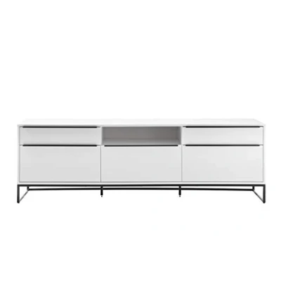 Abbildung von Robas Lund Lowboard 215 cm breit weiß matt, TV Möbel Wohnzimmerschrank mit Metallkufengestell, BxHxT 215x69x40