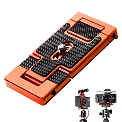 Abbildung von K&amp;F Concept CA02 Aluminium Multi Schnellwechselplatte, 2 in 1 Professionelle Kamera Schnellverschlussplatte, für Stativ, Kamera, Handy, Orange