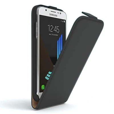 Abbildung von EAZY Case Hülle kompatibel mit Samsung Galaxy J5 (2016) Flip Cover zum Aufklappen, Handyhülle aufklappbar, Schutzhülle, Flipcover, Flipcase, Flipstyle vertikal klappbar, Kunstleder, Schwarz