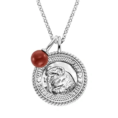 Abbildung von Engelsrufer Damen Halskette aus Sterling Silber und Sternzeichen Widder Anhänger besetzt mit 2 Zirkonia Steinen einem Roter Jaspis Stein Länge: 50cm
