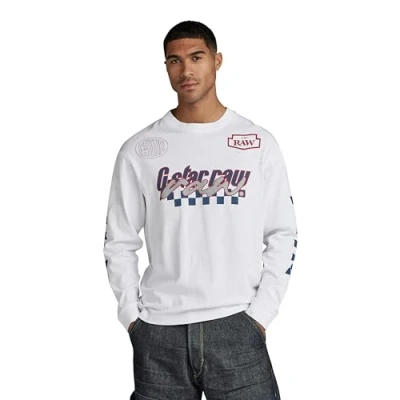 Abbildung von G Star MOTO BOXY Graphic Langarmshirt, Herren, Größe: Large, White