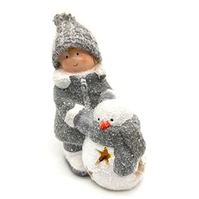Abbildung von DARO DEKO Winterkind Junge mit LED Schneemann 16cm Dekofigur Weihnachtsdeko