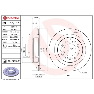 Abbildung von BREMBO 09.E779.11 Bremsscheibe 335 20 6 innenbelüftet beschichtet