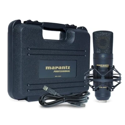 Abbildung von Marantz Professional MPM2000U USB Mikrofon für Podcast, Gaming PC Großmembran mit Mikrofonspinne, Tasche und Kabel