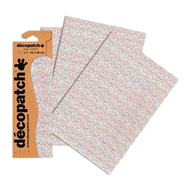 Abbildung von Decopatch Papier No. 717 (pink bunt weiß Streublümchen, 395 x 298 mm) 3er Pack