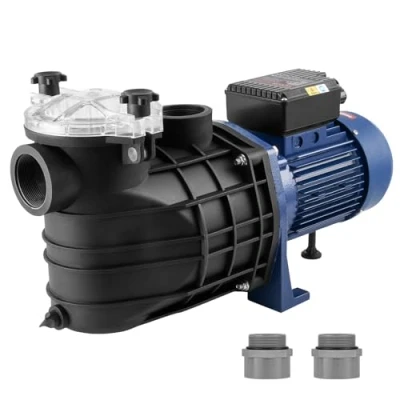 Abbildung von VEVOR Schwimmbadpumpe, 2,5 PS, 120 GPM max. Durchfluss, Einzelgeschwindigkeits Filterpumpe, 220 V, 2850 U/min, 16 m Förderhöhe, Poolpumpe mit Filterkorb, für Aufstellpools, Whirlpools, Spas