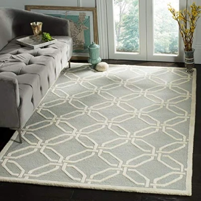 Abbildung von SAFAVIEH Modern Teppich für Wohnzimmer, Esszimmer, Schlafzimmer Cambridge Collection, Kurzer Flor, Hellgrau und Elfenbein, 122 X 183 cm