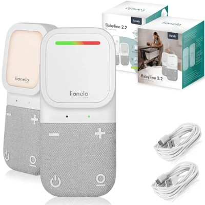 Abbildung von LIONELO Babyline 2.2 Elektronisches Audio Babyphone mit Nachtlicht, Reichweite bis zu 400 m, Zwei Wege Kommunikation, EcoVox Sparmodus, Alarme, Batterie 12 h, Lautstärkeregler