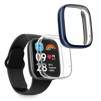 Abbildung von kwmobile 2X Schutzhülle kompatibel mit Xiaomi Redmi Watch 3 Active Hülle Fullbody Cover Set aus Silikon Transparent Dunkelblau