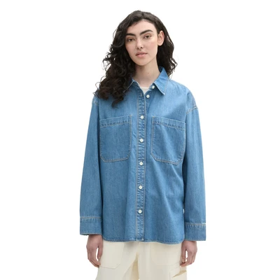 Abbildung von TOM Tailor denim Lockeres Hemdbluse, Damen, Größe: XS, Used mid stone blue