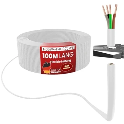 Abbildung von MAS Premium Von 5 bis 100m Kunststoffschlauchleitung H05VV F 2, 3 oder x0,75; x1; x1,5 x2,5 und 4G0,75 Flexible Leitung Kabel Gerätekabel (H05VV WS, 100m)