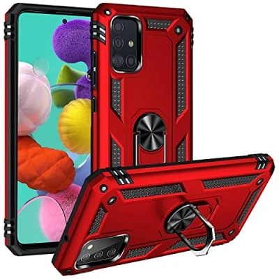 Abbildung von Verco Hybrid Armor Shiel Case für Samsung Galaxy A51 Hülle, extrem robust mit Magnet Fingerring Halter Handyhülle Panzerhülle, Rot