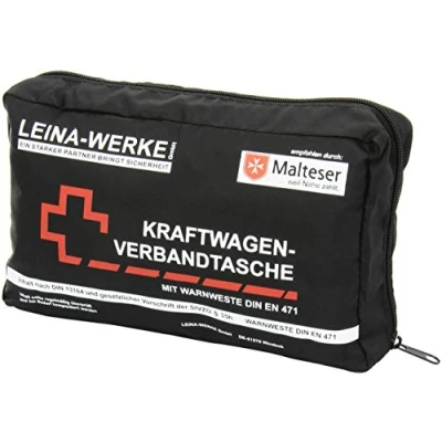 Abbildung von Leina Werke 11030 KFZ Verbandtasche Compact mit Warnweste und Klett, Schwarz/Weiß/Rot