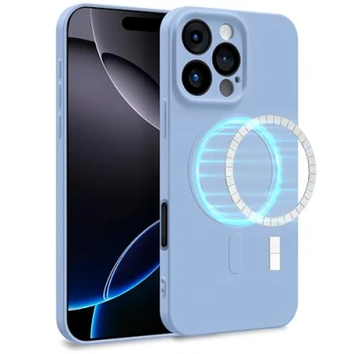 Abbildung von MyGadget Hülle für Apple iPhone 16 Pro [ kompatibel mit MagSafe ] Zweilagige Handyhülle Kameraschutz Cover Innenfutter &amp; Silikon außen Hell Blau