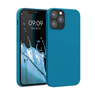 Abbildung von kwmobile Hülle kompatibel mit Apple iPhone 12 / Pro Silikon Handy Case Handyhülle weiche Oberfläche kabelloses Laden Karibikblau