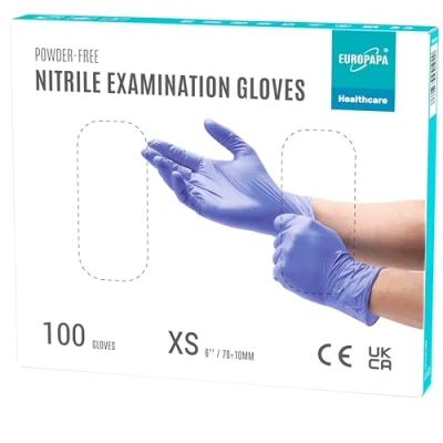 Abbildung von EUROPAPA® 100x Nitrilhandschuhe Lila Box Einweghandschuhe Einmalhandschuhe Untersuchungshandschuhe Nitril Handschuhe puderfrei ohne Latex unsteril latexfrei disposible gloves
