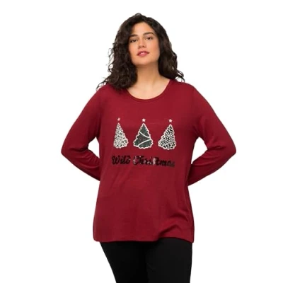 Abbildung von Ulla Popken WILD CHRISTMAS, PAILLETTEN, Rundhals Sweatshirt, Damen, Größe: 50/52, Burgunderrot