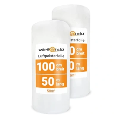 Abbildung von versando 2x Premium Luftpolsterfolie 50m x 1m Versand, Verpackung, Umzug Noppenfolie Bubble Wrap LPF Rolle