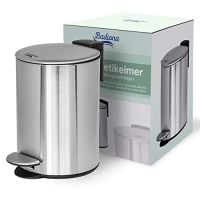 Abbildung von BADIONA Kosmetikeimer Bad 3 &amp; 5 Liter Abfalleimer Kompakt, Hochwertig, Edelstahl I Absenkautomatik Tragegriff Chrome pedal bin