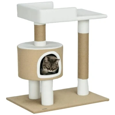 Abbildung von PawHut Kratzbaum 79 cm Kleiner Katzenbaum mit Katzenhöhle, Katzenkratzbaum, Liegefläche, für Katzen bis zu 8 kg