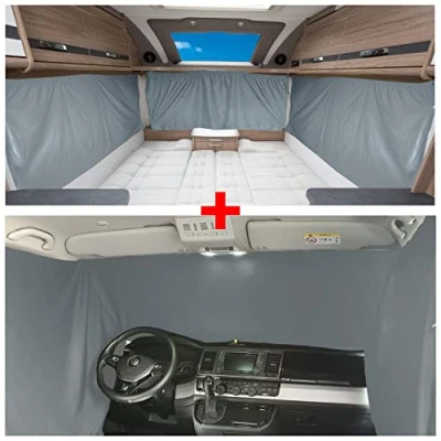 Abbildung von BREMER SITZBEZÜGE Blackout Gardinen Set kompatibel mit VW T3 Transporter Caravelle Multivan ab 1979 1992 Sonnenschutz Camping Camper zubehör Komplet Vorhang Blickdicht