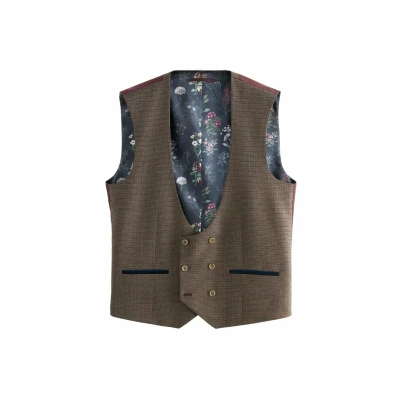 Abbildung von Next Trimmed Check Regular FIT Anzugweste, Herren, Größe: 54xR, Brown