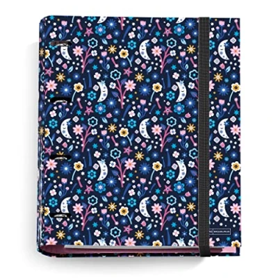 Abbildung von Miquelrius Carpebloc, Mappe mit 4 Ringen + Nachfüllung 100 Blatt A4 Gitter, Carpesano Verschluss Gummi, Night Garden