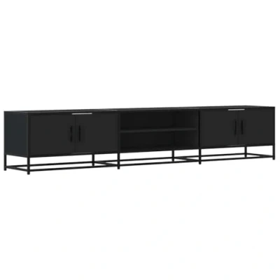 Abbildung von vidaXL TV Schrank, Fernsehtisch mit Stauraum Metallgestell, Fernsehschrank für Wohnzimmer, Regal Lowboard Fernseher, Schwarz Holzwerkstoff