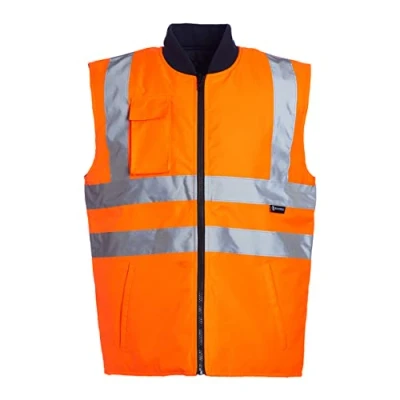 Abbildung von Blackrock Wende Bodywarmer, für Herren und Damen, gesteppt, mit warmem Reißverschluss, hohe Sichtbarkeit, reflektierend, vollständig EN zertifiziert Größe M, Orange/Marineblau