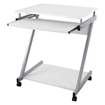 Abbildung von VASAGLE Schreibtisch, Computertisch mit 4 Rollen, 2 Davon Bremsen, PC Tisch leichtgängiger Tastaturauszug, erleichterte Montage, platzsparender in Z Form, weiß, LCD811W, 60x48x73 cm