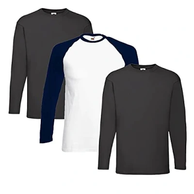 Abbildung von Fruit of the Loom Valueweight Langarm T Shirt für Herren, 2 Schwarz + 1 Base Whitenavy Hlkauf Notizblock, M