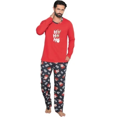 Abbildung von Neti Herren Schlafanzug lang Pyjama Nachtanzug100% Baumwolle M 3XL (DE/NL/SE/PL, Alphanumerisch, XL, Regular, 011 Rot)