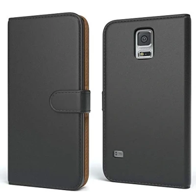 Abbildung von EAZY CASE Tasche kompatibel mit Samsung Galaxy S5/LTE+/Duos/Neo Schutzhülle Standfunktion Klapphülle Bookstyle, Handytasche Handyhülle Magnetverschluss und Kartenfach, Kunstleder, Schwarz