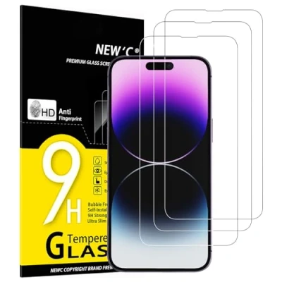 Abbildung von NEW&#039;C 3 Stück, Panzer Schutz Glas für iPhone 14 Pro Max (6,7&quot;), Frei von Kratzern, 9H Härte, HD Displayschutzfolie, 0.33mm Ultra klar, Ultrabeständig