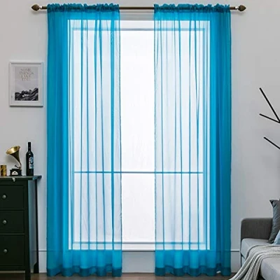 Abbildung von MIULEE Voile Vorhang Transparente Gardine aus Einfarbig Stangendurchzug Transparent Wohnzimmer Luftig Dekoschal für Schlafzimmer 2er Set 175 x 140cm (H B), Rod Pocket Blau Türkis