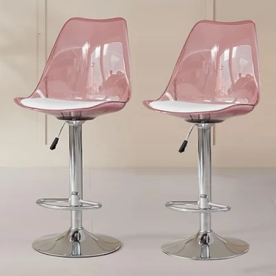 Abbildung von Cxlly Acryl Barhocker, 2Er Set, HöHenverstellbare, Drehbare, Durchsichtige Barhocker Mit Pu Lederpolsterung, Ohne Armlehnen FüR KüCheninsel(Color:Pink)