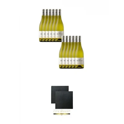 Abbildung von Domaine Horgelus Blanc 12 x 0,75 Liter + Schiefer Glasuntersetzer eckig ca. 9,5 cm Ø 2 Stück