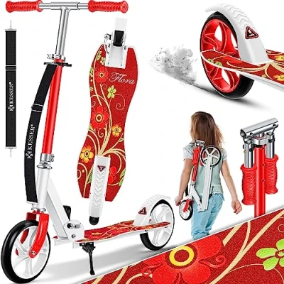 Abbildung von KESSER® Scooter Roller Kinderroller Cityroller Tretroller Kickroller, für jedes Alter, Höhenverstellbar bis 190cm, zu 100kg,Klappmechanismus, Inkl. Tragegurt, Kickscooter, Dino (Türkis)