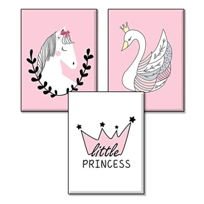 Abbildung von 4Good Bilder Kinderzimmer Modern Nordic Moon Stars Sun Sonne mond Sterne Set Jungen mädchen babyzimmer (Little Princess Pink A4)