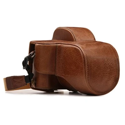 Abbildung von MegaGear Ever Ready Echtleder Kamera Tasche mit Trageriemen und Batteriezugang Fujifilm X E3 Hellbraun