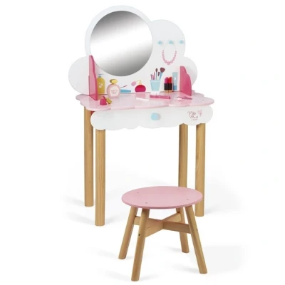 Abbildung von Janod P&#039;tite Miss Wooden Dressing Table For children 10 Accessories Included Pretend Play from the Age of 3, J06553, Pink and White