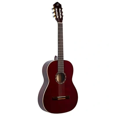 Abbildung von Ortega Guitars R131SN WR Konzertgitarre in 4/4 Größe mit schmalem 48mm Hals transparent weinrot im hochglänzenden Finish hochwertigem Gigbag