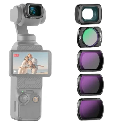 Abbildung von NEEWER ND Filter Set (4er Pack) mit 0,75X Weitwinkelobjektiv, 108 erweitertes FOV, ND16 ND64 ND256 CPL zirkular polarisationsfilter, kompatibel DJI Osmo Pocket 3 Creator Combo Zubehör, FL B08