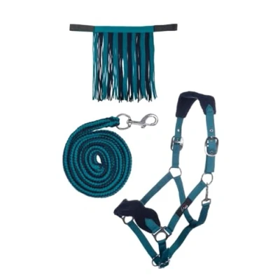 Abbildung von HKM 10733 Halfterset, Halfter Fliegenfransen Strick 180cm Karabiner, Pony VB WB