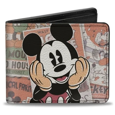 Abbildung von Buckle Down Herren Classic Mickey Sitting Pose Close up Stacked Comics Reisezubehr Bi Fold Brieftasche, Mehrfarbig, Standard größe