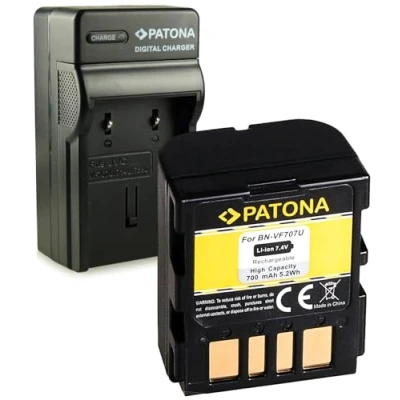 Abbildung von PATONA 3in1 Ladegerät + Akku BN VF707U VF 707 kompatibel mit JVC GZ MC100 MC200 MC500 MG20 MG505 GR D239 D240 D250 D270